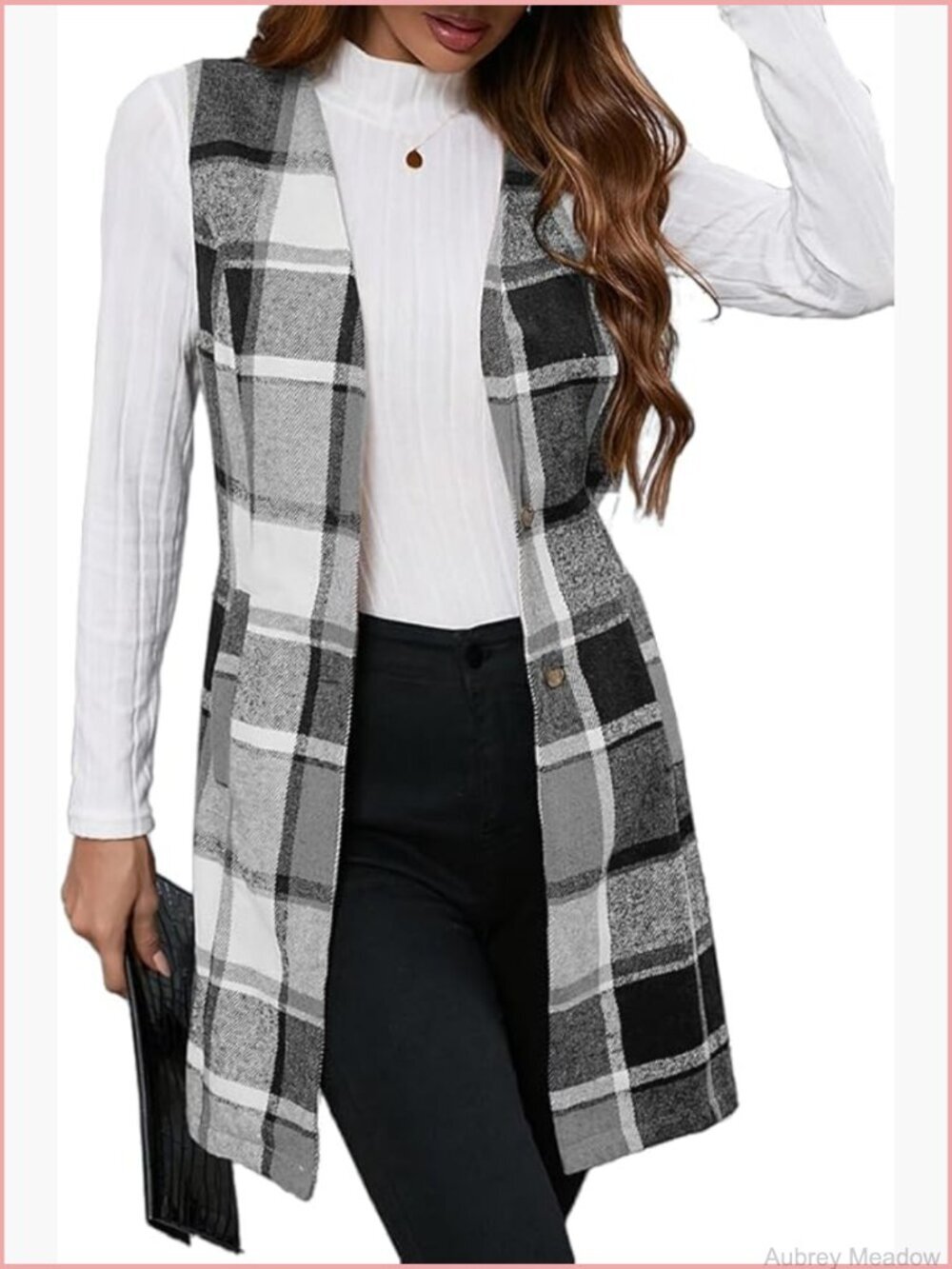 Long Plaid Sleeveless Blazer Vest for Women Fall Winter Coat Cardigan Top